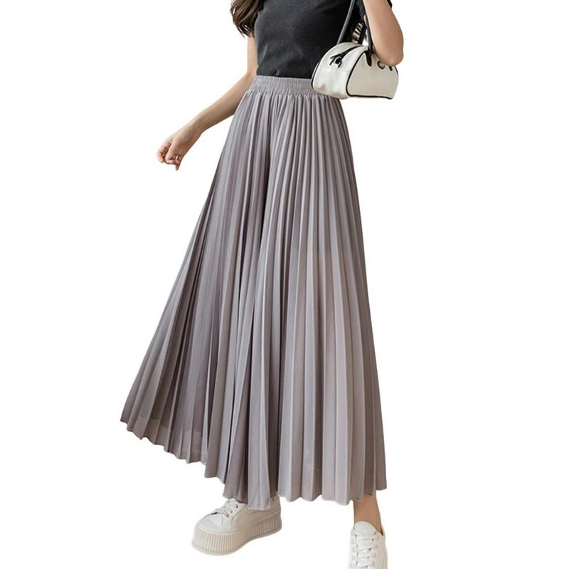 Vente chaude mode coréenne femmes jambe large plissée élastique taille haute en mousseline de soie pantalon été décontracté pantalon ample streetwear_voghion.com