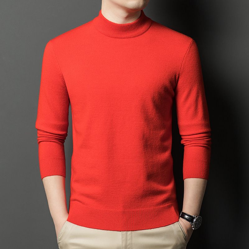 Neuer mehrfarbiger Pullover in sauberer Version mit halbem Rollkragen für Herren, gestrickt, lässiges Basishemd_voghion.com