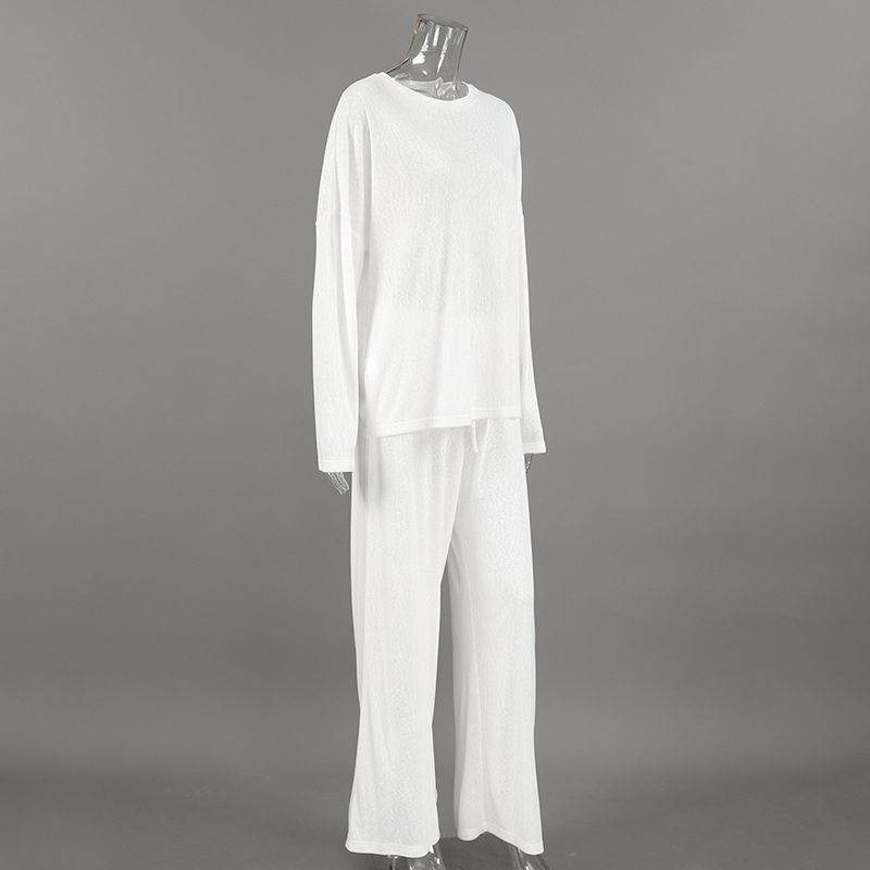 Strick-Stretch-Pyjama für Damen, locker, bequem, lässig, Herbst-Loungewear im neuen europäischen und amerikanischen Stil mit langen Ärmeln und langer Hose_voghion.com