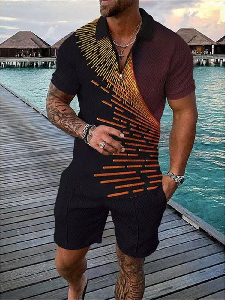 Neues, beliebtes Poloshirt-Set mit Aufdruck für Herren, lässiges All-Match-T-Shirt mit Kapuze und Kragen, bequem, leicht, chinesischer Herkunft_voghion.com