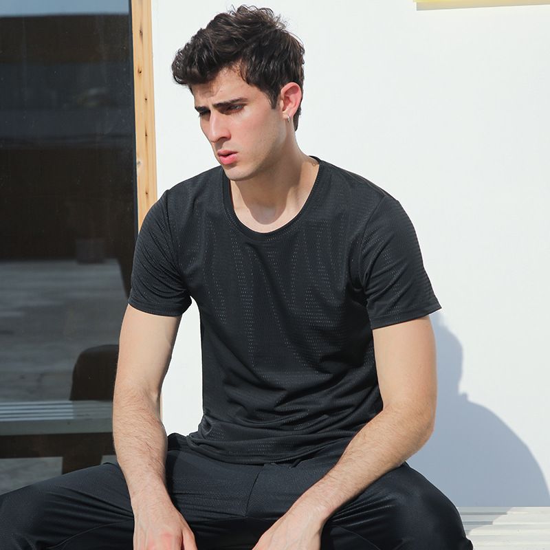 Kurzes T-Shirt aus Eisseide für den Sommer, schnelltrocknend, dünnes Mesh, atmungsaktiv, Sport, übergroß, hohl, locker, Rundhalsausschnitt, halb_voghion.com