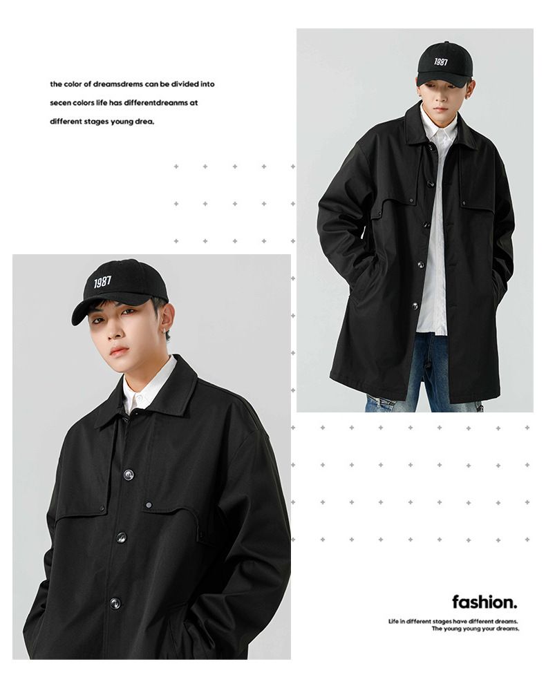 Trench con risvolto Balken da uomo, di media lunghezza, autunno/inverno 2024, nuovo marchio alla moda, con decorazione a rivetti_voghion.com