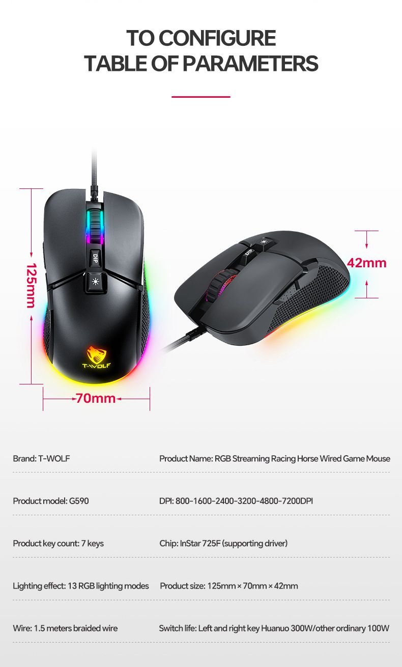 Ratón para juegos UIG590 con cable USB, mecánico, RGB, luminoso, con marquesina_voghion.com