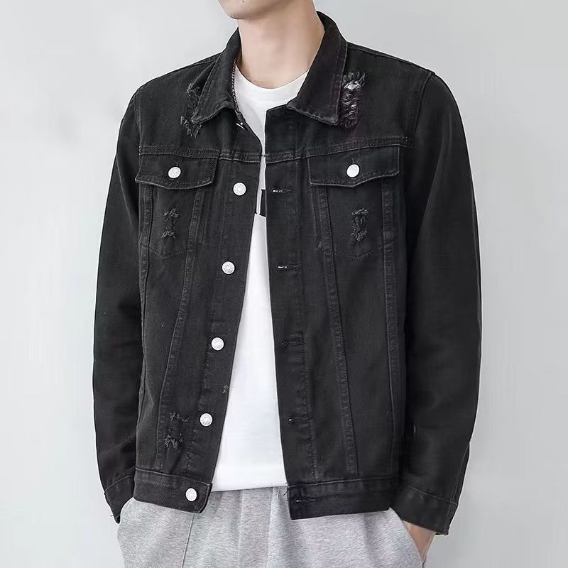 Men's Clothing Plus Size Denim Jacket Men Spring And Autumn Fashion Loose Black Handsome Workwear Jacket Men Large Size_voghion.com