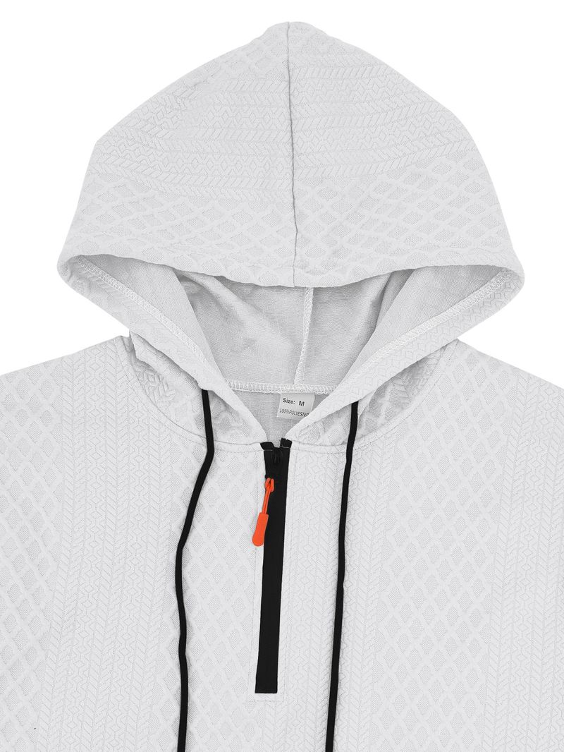 Herrenbekleidung – Kapuzenpullover mit Reißverschluss und Jacquard-Details – Streetwear-Pullover mit mehreren Taschen | Lässige Sportbekleidung in Weiß/Grau/Schwarz/Khaki/Armeegrün_voghion.com