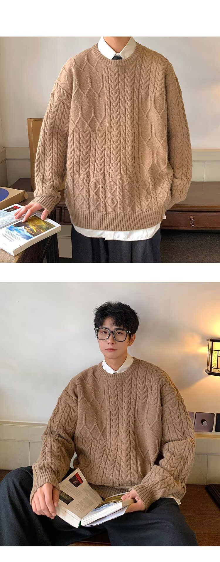 Twist Strickpullover Herren Einfarbige Basisschicht Herbst Winter Warme Freizeitjacke Trendy_voghion.com