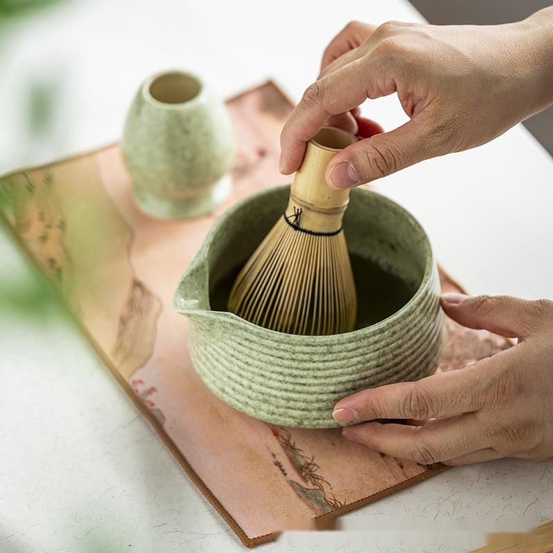 Ceramic Japanese Matcha Set With Bamboo Whisk, Hundred Books Stand, Song Dynasty Tea Ceremony Gift Box_voghion.com