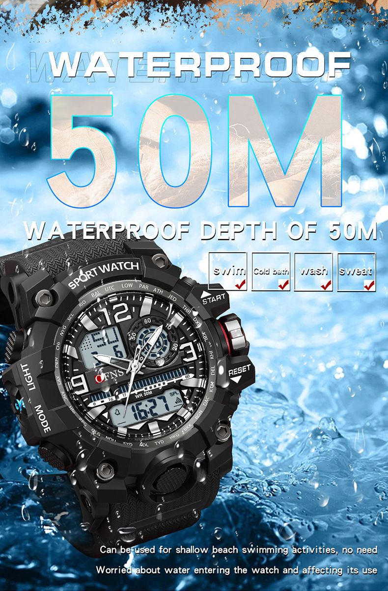 Men's Digital Analog Watch With Alarm, Stopwatch, Night Light, 50m Waterproof, Sport Outdoor Wristwatch For Daily Use Sports Waterproof Electronic_voghion.com