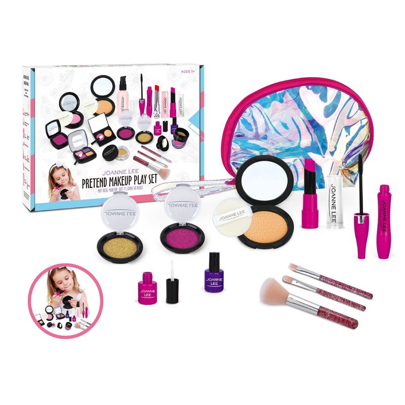 Set di giocattoli per il trucco per bambine, con mini borsa e accessori cosmetici, con rossetto realistico, ombretto e smalto rosa._voghion.com