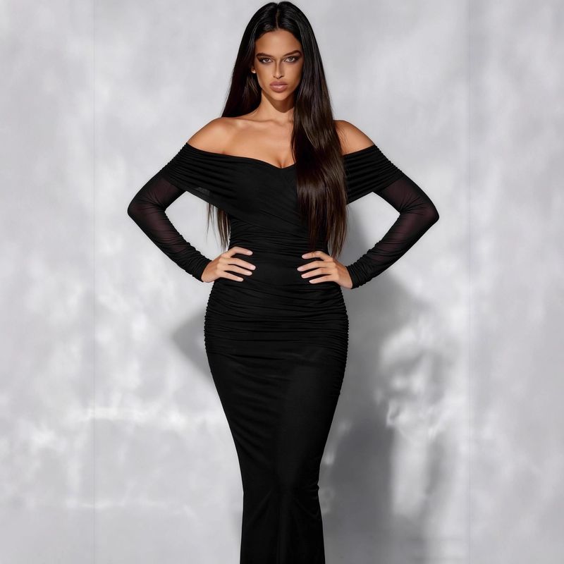 Robe de soirée élégante en maille à épaules dénudées – Robe de cocktail coupe ajustée pour femme (S-XL)_voghion.com