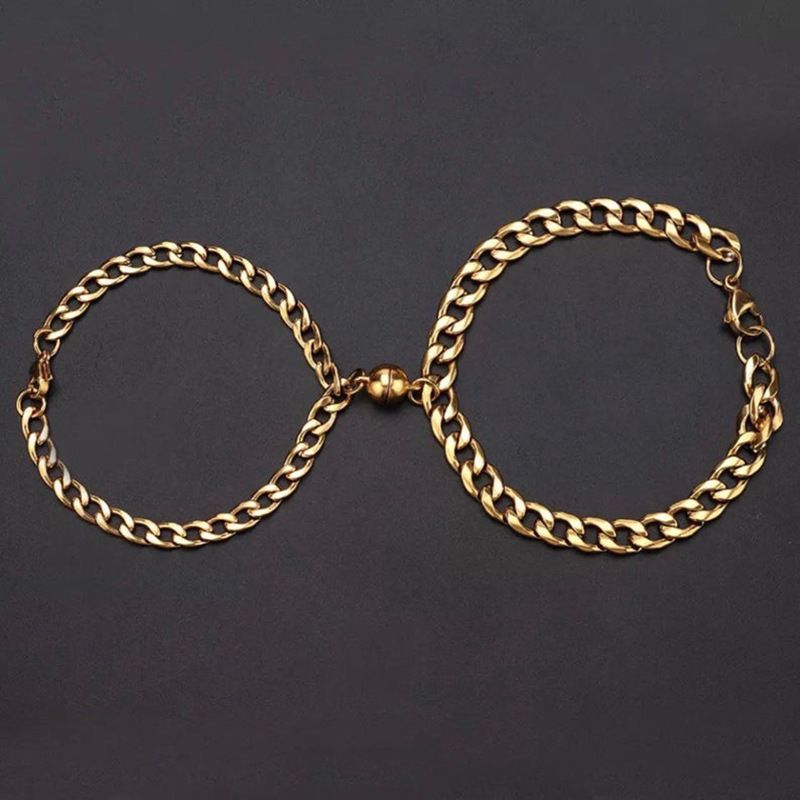 Set di braccialetti con cuore magnetico a catena cubana, in vendita a prezzi accessibili, coppia di braccialetti_voghion.com