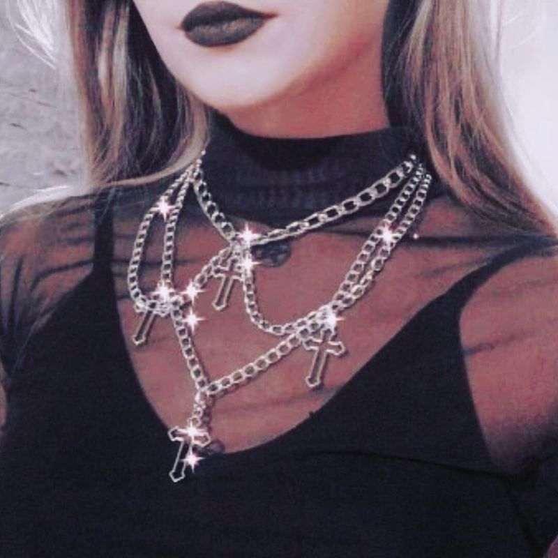 Collana con catena a croce cava Ins Choker semplice Fb1012_voghion.com