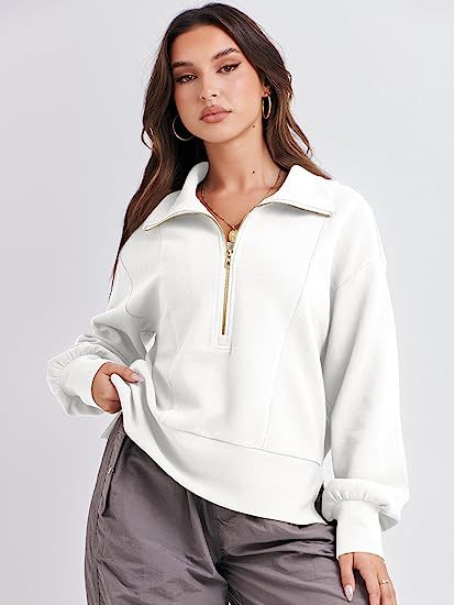 2024 Autumn New Women's Loose Zipper Collar Long Sleeve Hoodie Top_voghion.com
