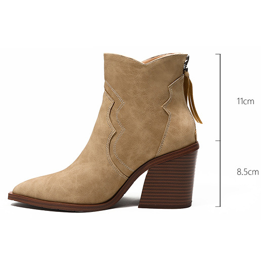 Women's Shoes short boots women's Martin boots thick heels high heels pointed zipper and nude boots_voghion.com