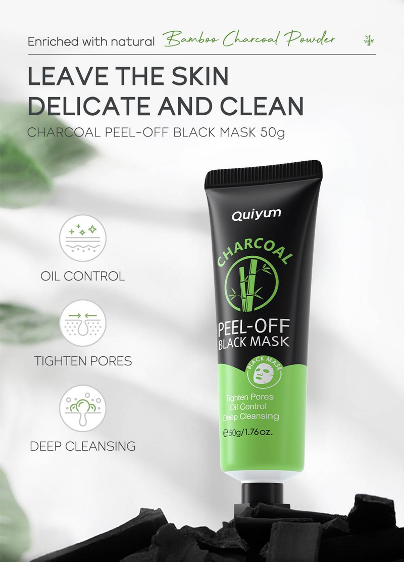QUIYUM Maska za ljuštenje s bambusovim ugljenom, 50 g - za čišćenje pora, nanošenje na kožu s hidratantnom funkcijom_voghion.com