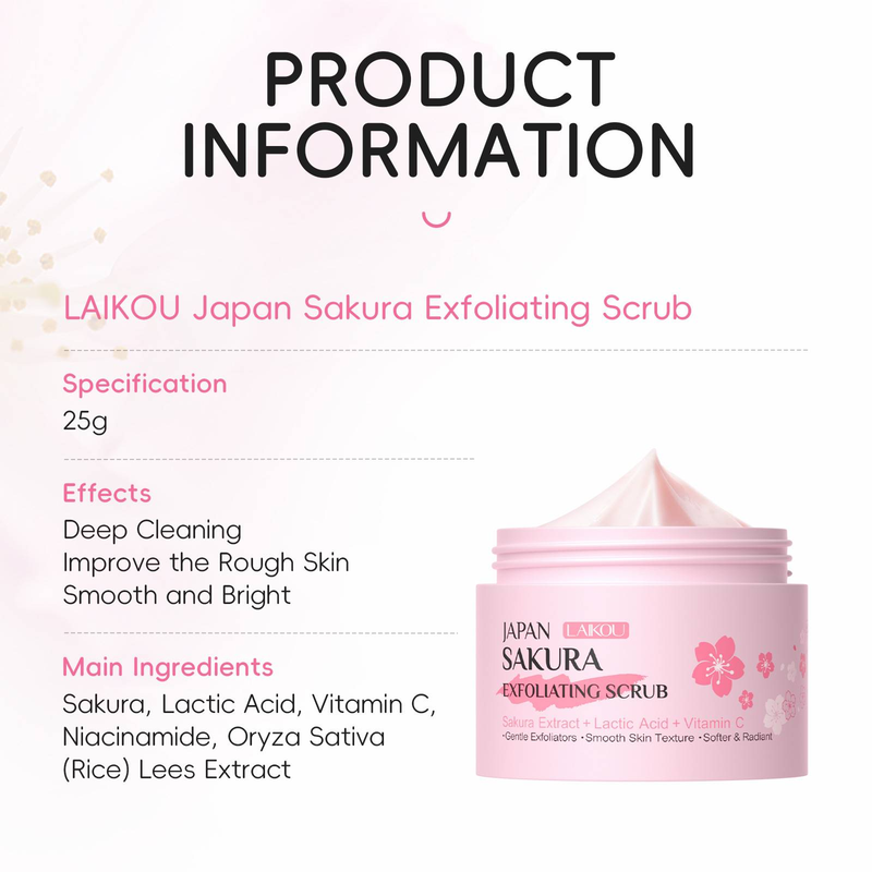 LAIKOU Sakura sejas skrubis - maigs pīlings un mitrināšana, 25g_voghion.com