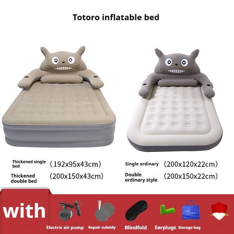 Cama inflável Totoro, cama de urso, cama de acampamento ao ar livre, colchão inflável espesso, cama de colchão de ar individual, fácil de inflar, rosa e cinza_voghion.com