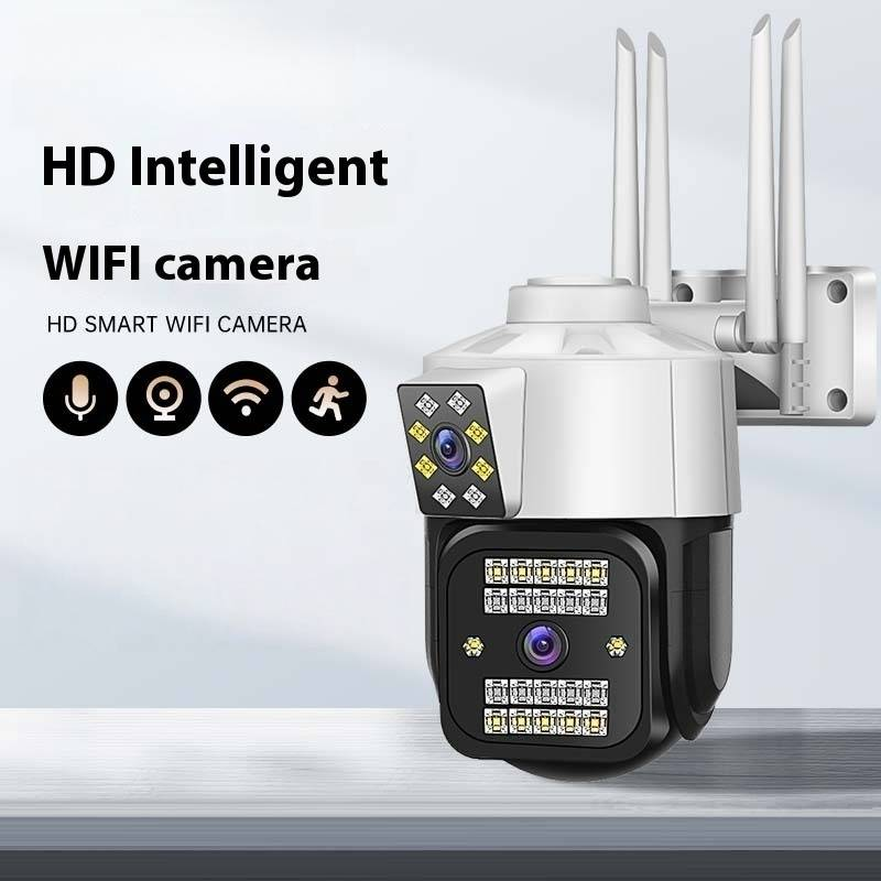 Telecamera di sicurezza PTZ per esterni - Doppio obiettivo, vista panoramica a 360°, resistente alle intemperie, monitoraggio remoto Wi-Fi_voghion.com