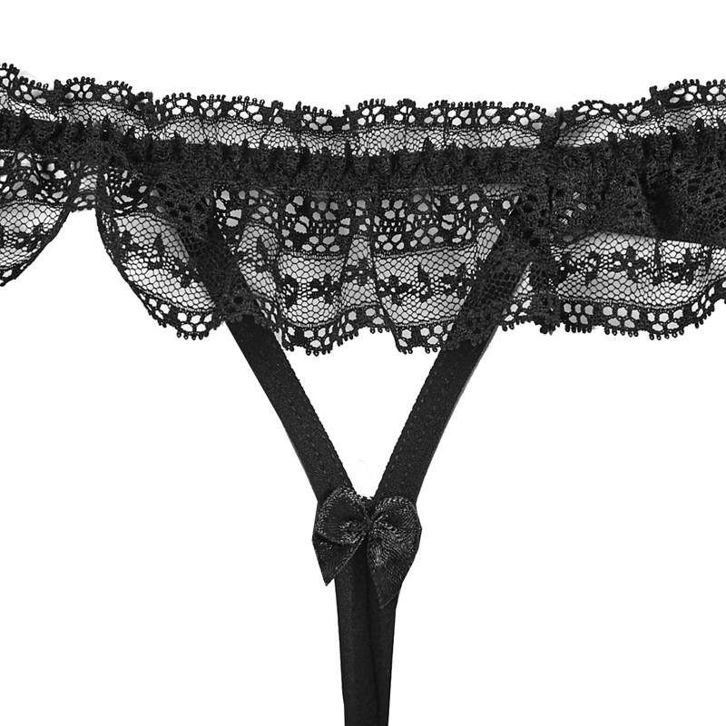 KOOSSOASIS Lace Edge Hollow Mesh Low Waist Thong Sexy T Pants Female Black Japanese Single Free To Take Off Cotton Crotch Two_voghion.com