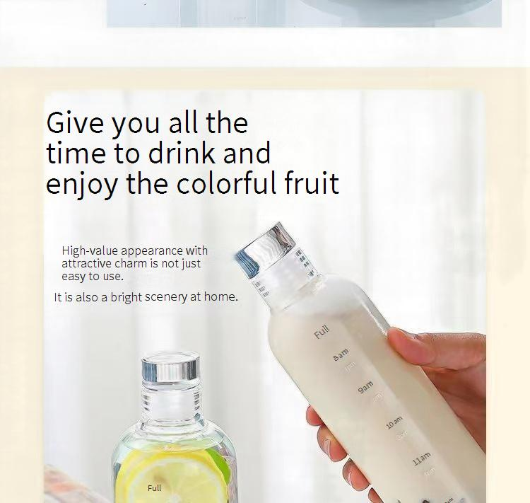Time Marked Borosilicate Glass Water Bottle - Motivational Hourly Tracker With Measurement Lines For Students_voghion.com