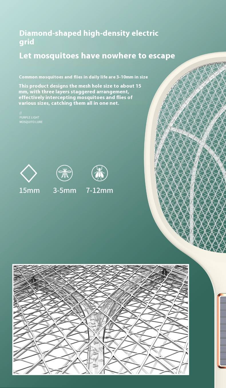 Solarbetriebener Mückenvernichter – 2-in-1 elektrische Fliegenklatsche und UV-Lichtfalle (umweltfreundlich, wiederaufladbar, für den Innen- und Außenbereich geeignet)_voghion.com