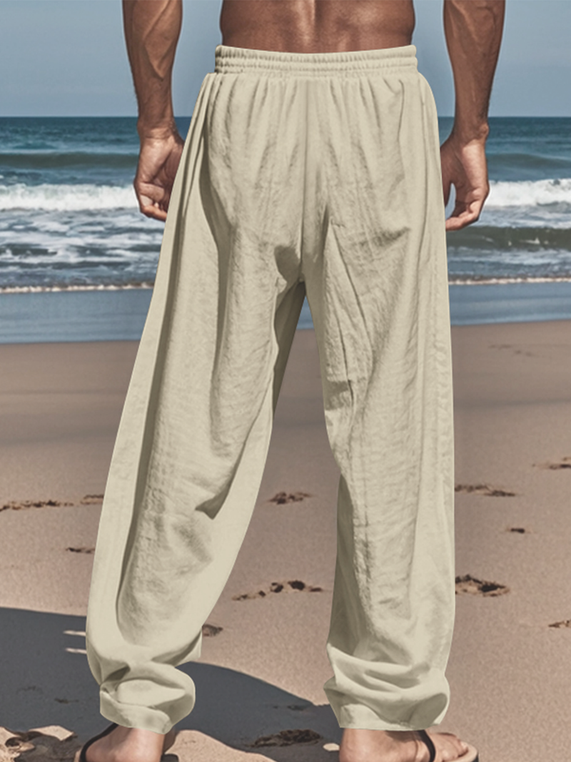 Pantaloni in lino premium da uomo – Pantaloni traspiranti dalla vestibilità comoda con coulisse in vita, leggeri ed eleganti per l'estate_voghion.com