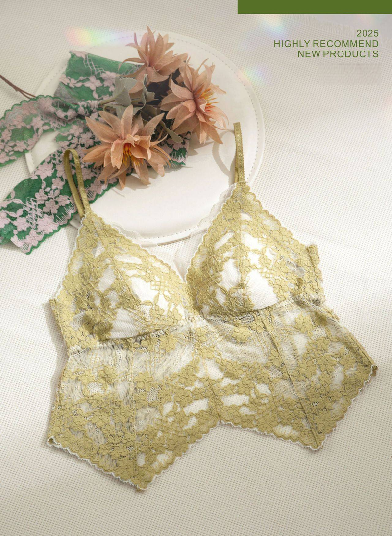 French Style Pure Floral Lace Fine Strap Triangular Cup Beautiful Back Underwear Set Summer Invisible Back Button Bra Thin_voghion.com