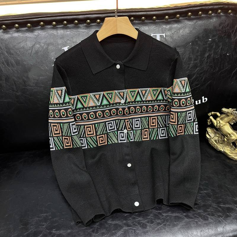 Men's Patchwork Cardigan – Oversized Button-Up Knit Sweater For Streetwear (Beige/Black, M-3XL)_voghion.com