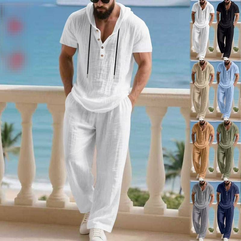 Herren-Kapuzenhemd aus Leinenmischung – Leichtes und atmungsaktives Langarm-Strandhemd (Schwarz/Grau/Armeegrün, lockere Passform, maschinenwaschbar)_voghion.com