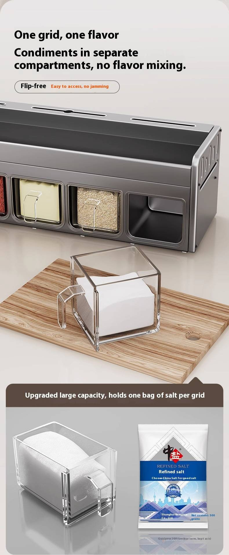 Gunmetal Kitchen Wall Organizer – Space-Saving Spice Rack With Knife Slots, Chopstick Holder & Utensil Hooks, No-Drill Mounting (5 Configurations)_voghion.com