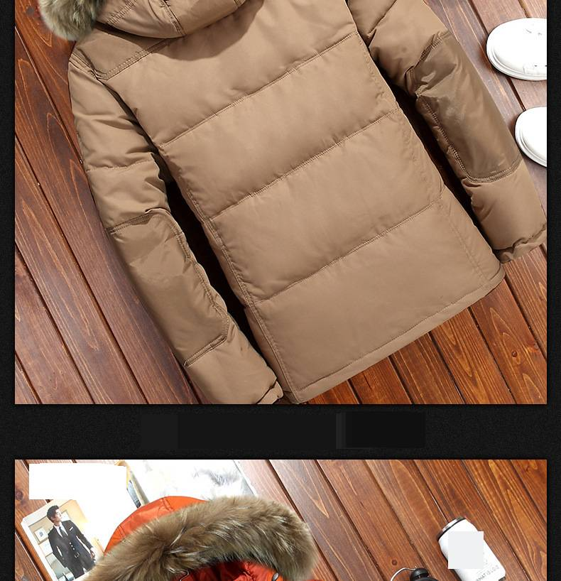 Kurze Daunenjacke für Herren mit abnehmbarem Pelzkragen, 600FP Wintermantel aus weißen Entenfedern für Stadt und Outdoor (Schwarz/Khaki/Armeegrün)_voghion.com