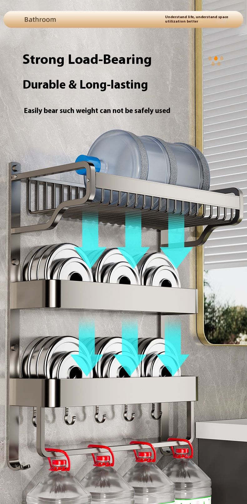 Space Aluminum Bathroom Towel Rack – No Drill Wall Mount With Shelf, Rustproof & Waterproof Organizer For Shower, Toilet, And Laundry Room_voghion.com