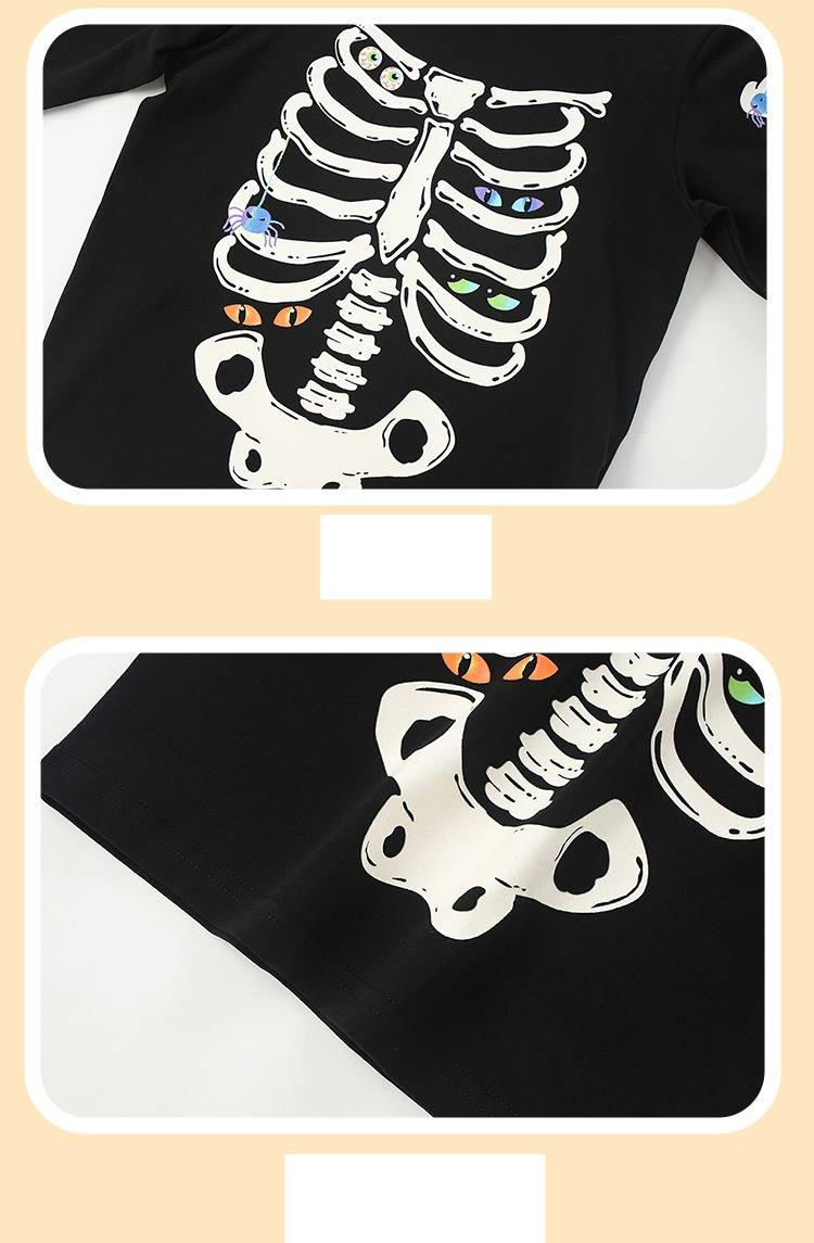 Pijama de Halloween para niños que brilla en la oscuridad: manga larga y pantalón de algodón suave para dormir, para niños y niñas (3-8 años)_voghion.com
