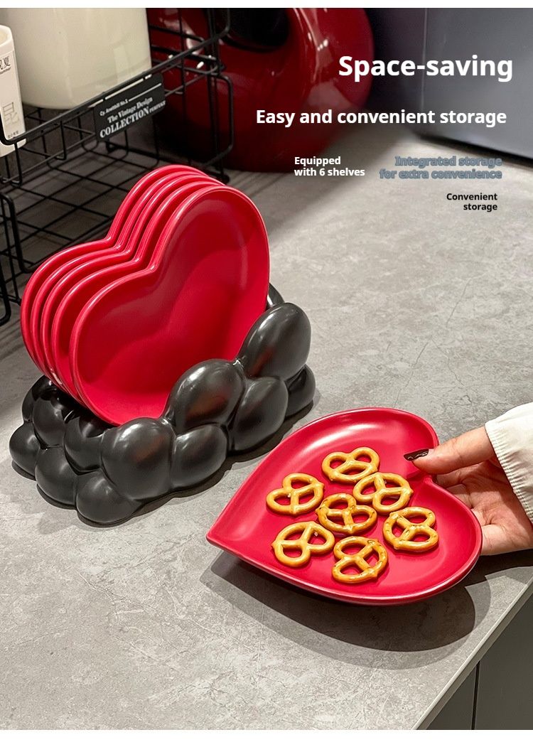 Modern Heart-Shaped Ceramic Bone Dish Set – Hand-Painted Underglaze Design, Wedding Favors, Coffee & Tea Side Plates (Set Of 4)_voghion.com