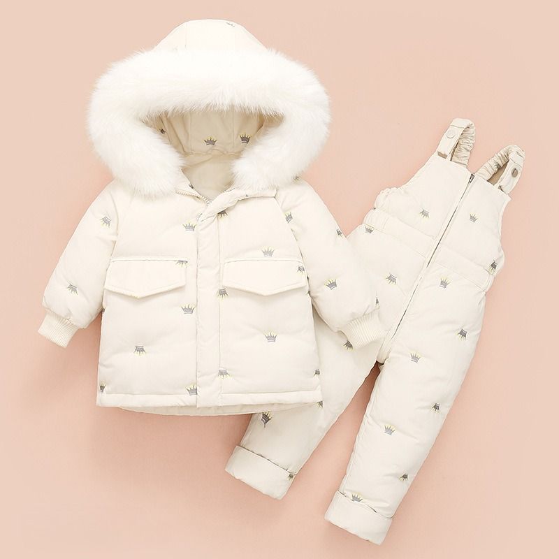 Baby Winter Down Jacket Set With Wings – Warm Hooded Thickened Snowsuit For Toddlers (80-100cm, Pink/Beige/Light Green)_voghion.com