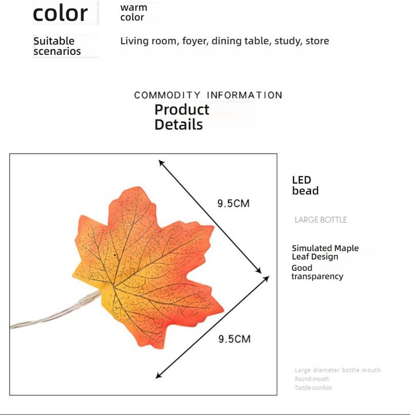 LED Maple Leaf String Lights – 10ft Waterproof Outdoor/Indoor Decorative Lights With 20 Shatterproof Bulbs, Battery/USB/Solar Powered, IP55 Rated_voghion.com