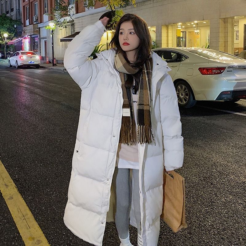 Oversized lange gewatteerde jas voor dames – Koreaanse stijl knielange winterjas met capuchon en diepe zakken (beige/zwart, grote maten beschikbaar)_voghion.com