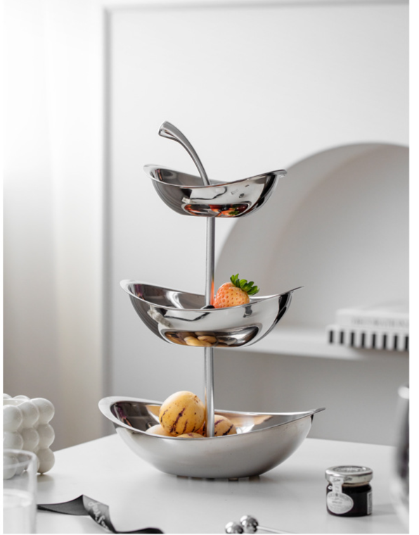 Stainless Steel Living Room Coffee Table Creative Multi-layer Three-layer Double-layer Snack Display Fruit Plate_voghion.com