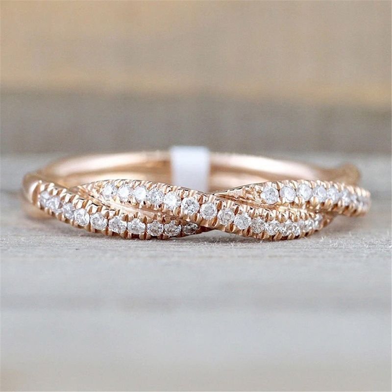 Ready Stock Fashion Rose-Gold-Color Twist Vintage Cubic Zircon Wedding Engagement Ring for Woman Girls Gift_voghion.com