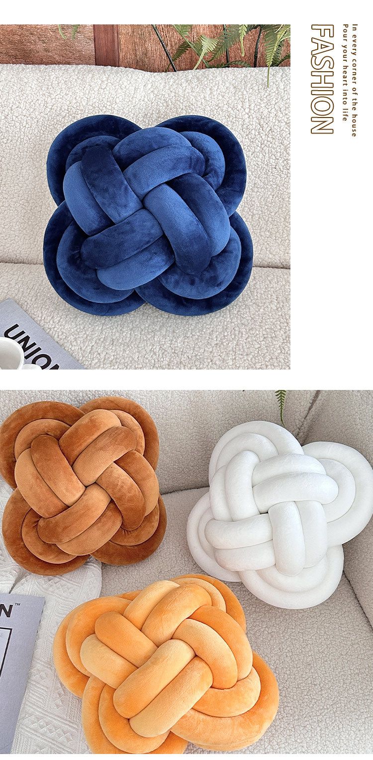 Knotted Rope Pillow - Minimalist Woven Decorative Cushion For Sofa/Bed/Window Seat (Solid Color Handmade Danish Ball Design16x16 Inches)_voghion.com