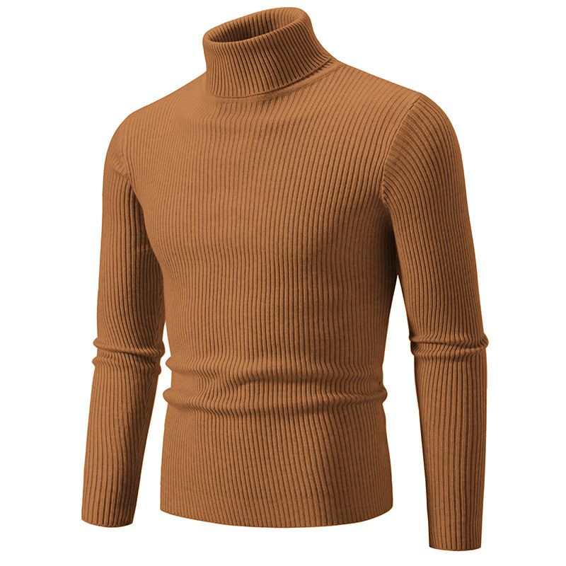 Maglione da uomo in maglia, collo alto, vestibilità slim, casual, tinta unita, a maniche lunghe, per autunno e inverno. Abbigliamento da uomo_voghion.com