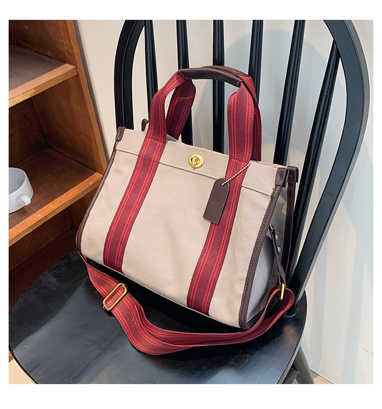 Women's Tote Bags Canvas Color-blocking Hand-held Tote Bag, Retro And Trendy, Large And Small Single-shoulder Crossbody Bag_voghion.com
