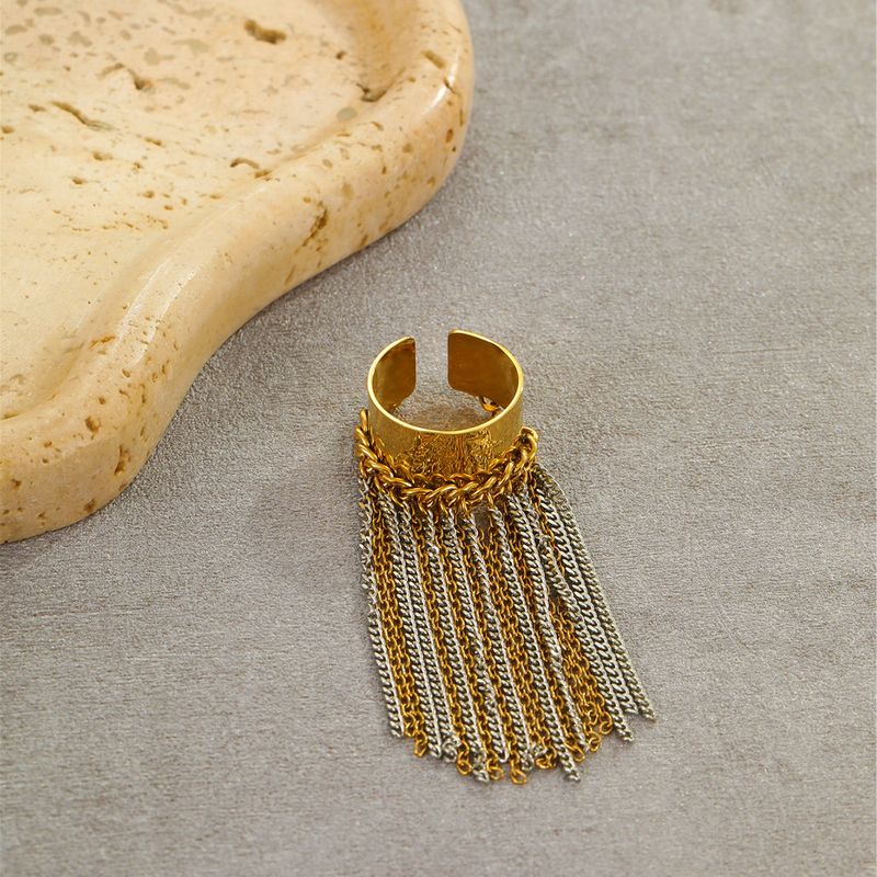 Stainless Steel Fringe Statement Ring - Adjustable Open Band, Hypoallergenic, Gold & Silver Plated Boho Chic Jewelry For Women_voghion.com