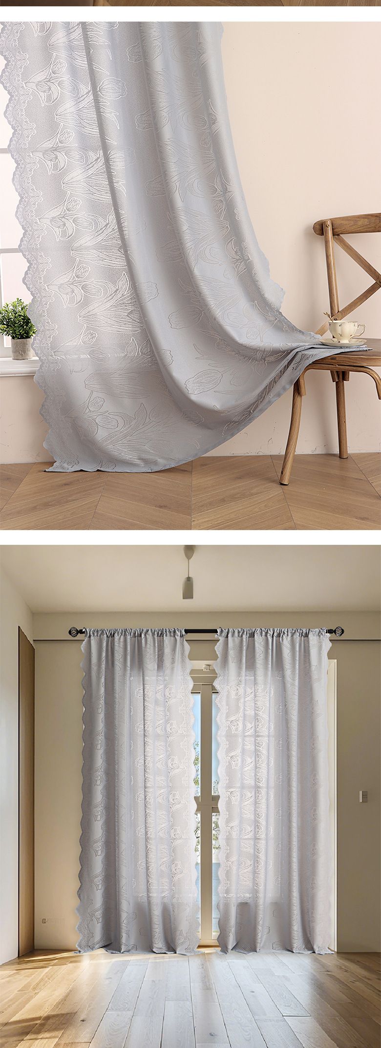 Tulp geborduurde kantgordijnen - transparante gordijnen voor alle seizoenen (kant-en-klaar, boho chic, woonkamer en slaapkamer, 132x213 cm)_voghion.com