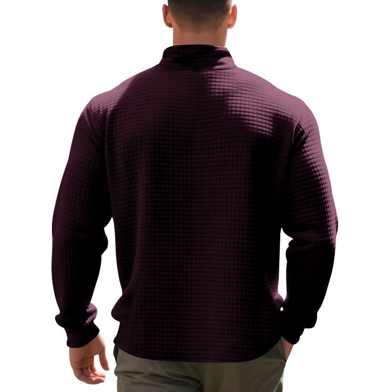 Men's Casual Pullover Sweatshirt With Jacquard Design, Stand Collar & Half-Zip, Loose Fit, Autumn/Winter Essential_voghion.com