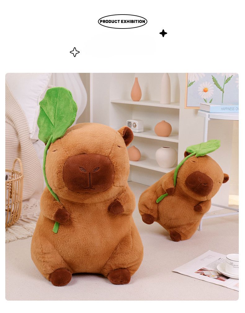 Kapybara a foglia di loto, bambola capibara, peluche, bambola di grandi dimensioni, ornamento, bambola regalo_voghion.com