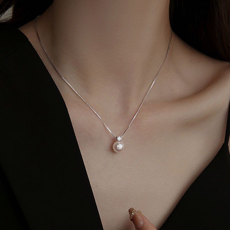 S Silver Aurora Pink Pearl Necklace Pendant With High Quality And Versatile Women's Clavicle Chain Hair_voghion.com