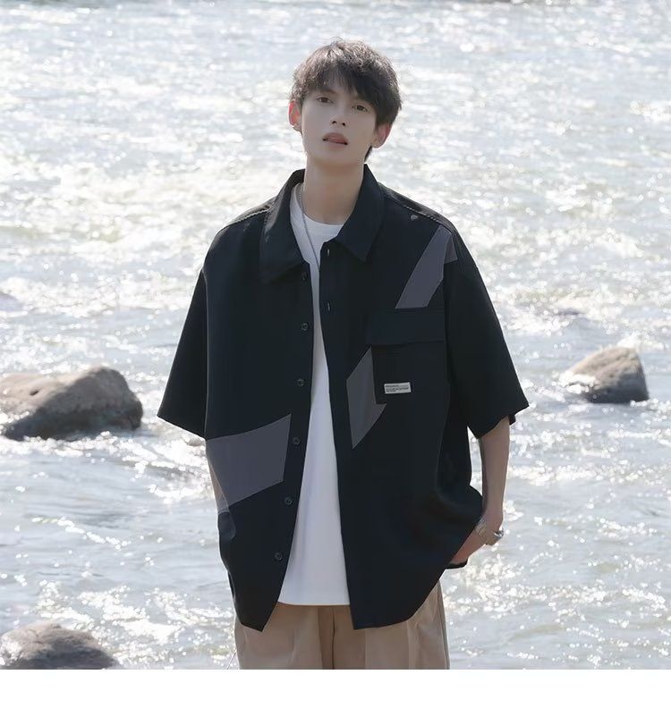【 Spezial 】 Sommer-Kurzhemd für Herren, lässiges, locker sitzendes Hemd, dünne, drapierte Arbeitsjacke, halbärmeliges T-Shirt_voghion.com