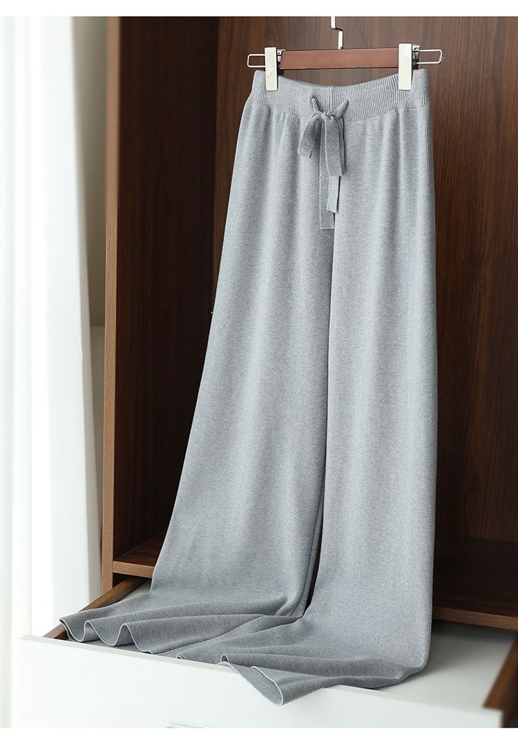 2025 Autumn Winter New Wide-leg For Women Loose Plus Size Casual High-waist Women's Thickened Knitted Pants Attire_voghion.com
