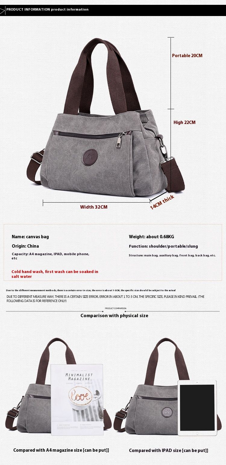 Platnena ženska torba 2024. Proljeće/ljeto, nova ležerna modna torba preko ramena, svestrana jednobojna izdržljiva ručna torba preko tijela_voghion.com